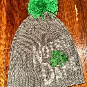 Notre Dame Fighting Irish Adidas Gray Knit Beanie With Green Pompom